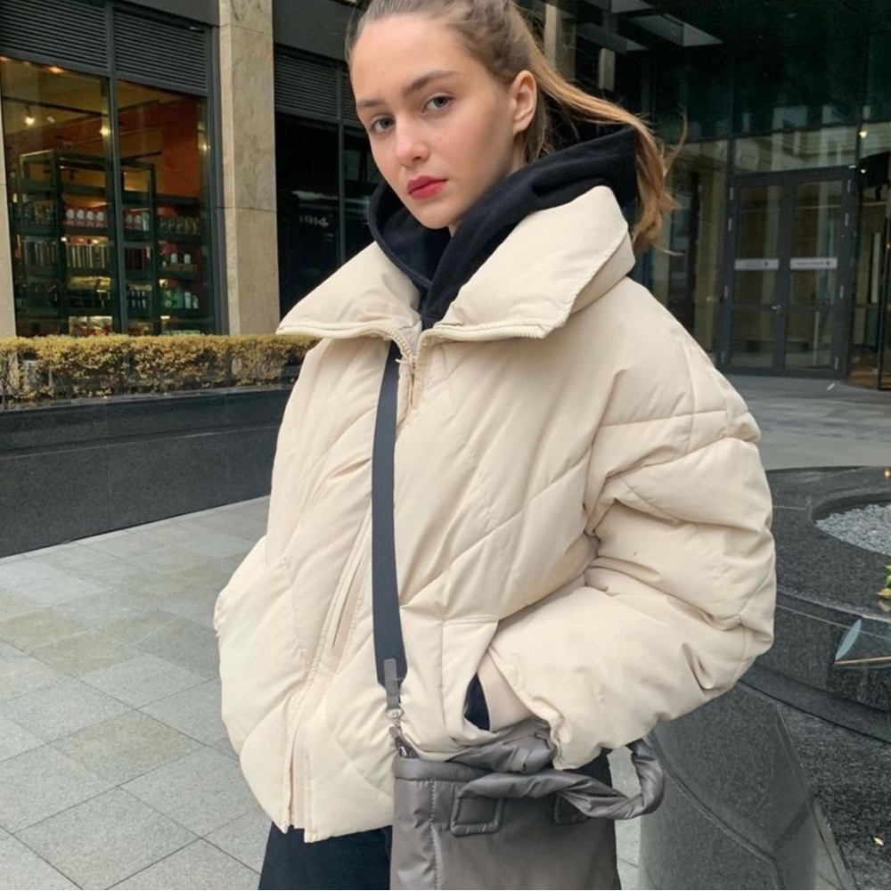 Zara Quilted Puffer Jacket Cream XS